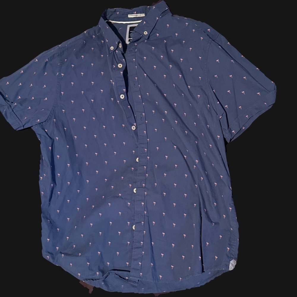 Denim & Flower Navy Shirt with Pink Accents